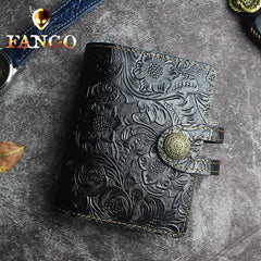 Handmade Leather Floral Mens Cool billfold Wallet Card Holder Small Card Slim Wallets for Men