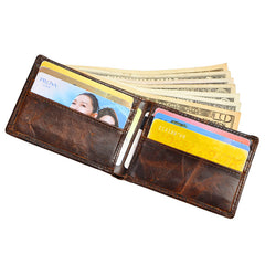Handmade Leather Mens Cool Slim Leather Wallet Card Wallet Holders Men Small Wallets Bifold for Men