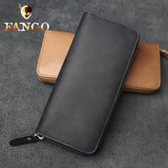 Handmade Leather Mens Cool Zipper Phone Travel Long Wallet Card Holder Card Slim Clutch Wallets for Men