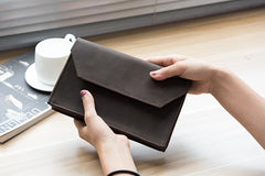 Handmade Leather Mens Clutch Cool Large Wallet Clutch Wristlet Wallet for Men