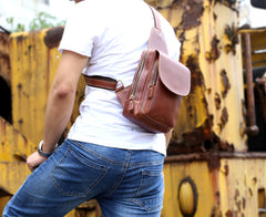 Genuine Leather Mens Cool Chest Bag Sling Bag Crossbody Bag Travel Bag Hiking Bag for men