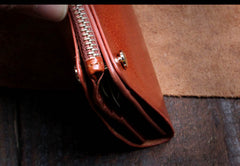 Genuine Leather Mens Cool Long Leather Wallet Card Wallet Clutch Wristlet Wallet for Men