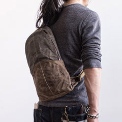Canvas Leather Mens Cool Chest Bag Sling Bag Crossbody Bag Travel Bag Hiking Bag for men - iwalletsmen