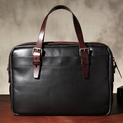 Genuine Leather Mens Vintage Black Briefcase Shoulder Bag Work Bag Laptop Bag Business Bag for Men