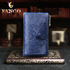 Handmade Leather Floral Mens Cool Key Wallet Wallet Card Holder Small Card Keychain Wallets for Men