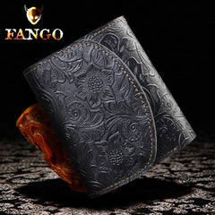 Handmade Leather Floral Mens Trifold Cool billfold Wallet Card Holder Small Card Slim Wallets for Men