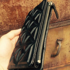 Genuine Leather Mens Cool Long Leather Wallet Zipper Clutch Wristlet Wallet for Men