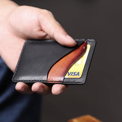 Black Leather Mens Front Pocket Wallet Personalized Slim Card Wallets for Men - iwalletsmen