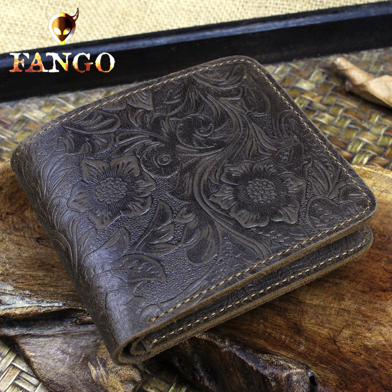 Handmade Leather Floral Mens Cool Slim Leather Wallet Men billfold Wallets Bifold for Men