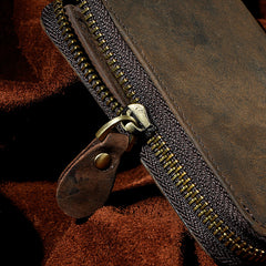 Handmade Leather Mens Cool Zipper Leather Wallet Card Wallet Men Small Wallets Bifold for Men