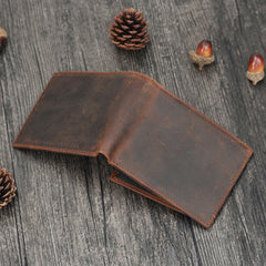 Handmade Leather Mens Cool Slim Leather Wallet Card Wallet Holders Men Small Wallets Trifold for Men
