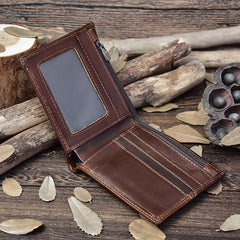 Handmade Leather Mens Cool Slim Leather Wallet Card Wallet Holders Men Small Wallets Bifold for Men