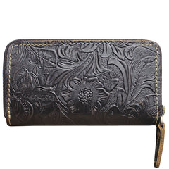 Handmade Leather Floral Mens Cool Car Key Wallet Coin Wallet Pouch Car KeyChain for Men