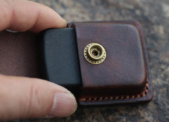 Handmade Cool Mens Leather Zippo Lighter Cases with Loop Zippo lighter Holder with clips - iwalletsmen