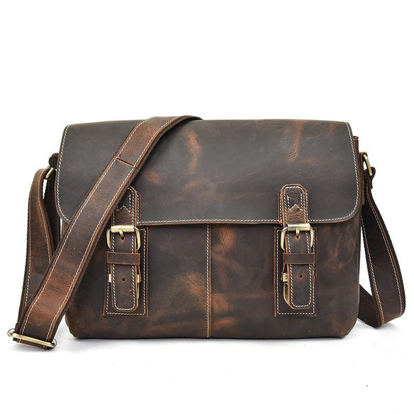 Leather Men Vintage Coffee Messenger Bag Shoulder Bag for Men - iwalletsmen