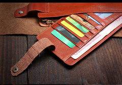 Genuine Leather Mens Cool Long Leather Wallet Card Wallet Clutch Wristlet Wallet for Men