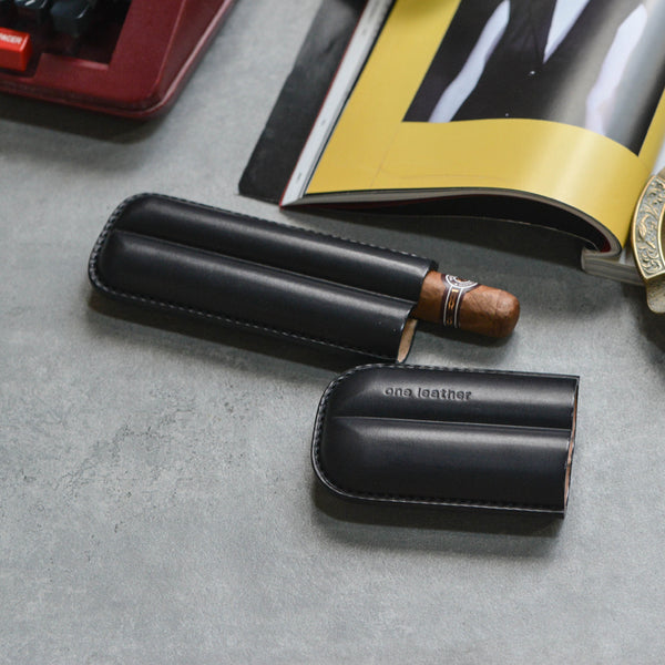 Cool Black Leather Mens 2pcs Cigar Case Cool Custom Leather Cigar Case for Men - iwalletsmen