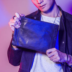 Genuine Leather Mens Clutch Cool Slim Wallet Zipper Clutch Wristlet Wallet for Men - iwalletsmen