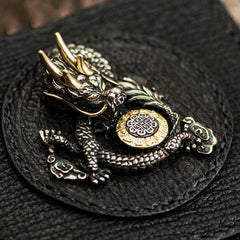 Leather Tooled Mens billfold Wallet Chinese Dragon Cool Chain Wallet Handmade Biker Wallet for Men