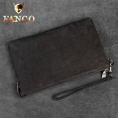 Handmade Leather Mens Clutch Cool Slim Wallet Zipper Clutch Wristlet Wallet for Men