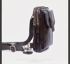 Genuine Leather Mens Cool Chest Bag Sling Bag Crossbody Bag Travel Bag Hiking Bag for men