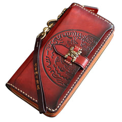 Handmade Mens Tooled Snow Lion Leather Chain Wallet Biker Trucker Wallet with Chain - iwalletsmen