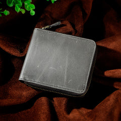 Handmade Leather Mens Cool Zipper Leather Wallet Card Wallet Men Small Wallets Bifold for Men