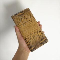 [On Sale] Handmade Vintage Mens Snake Skin Long Wallets Bifold Long Wallet for Men - iwalletsmen