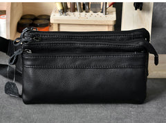 Black Leather Fanny Pack Mens Waist Bag Hip Pack Belt Bag for Men - iwalletsmen