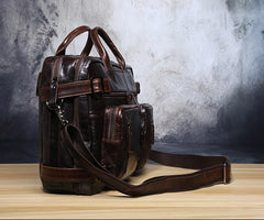 Genuine Leather Mens Cool Messenger Bag Briefcase Backpack Bag Travel Bag for Men
