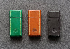Cool Mens Black Leather Portable Ashtray Travel Ashtray Pocket Ashtray Lighter for Men - iwalletsmen