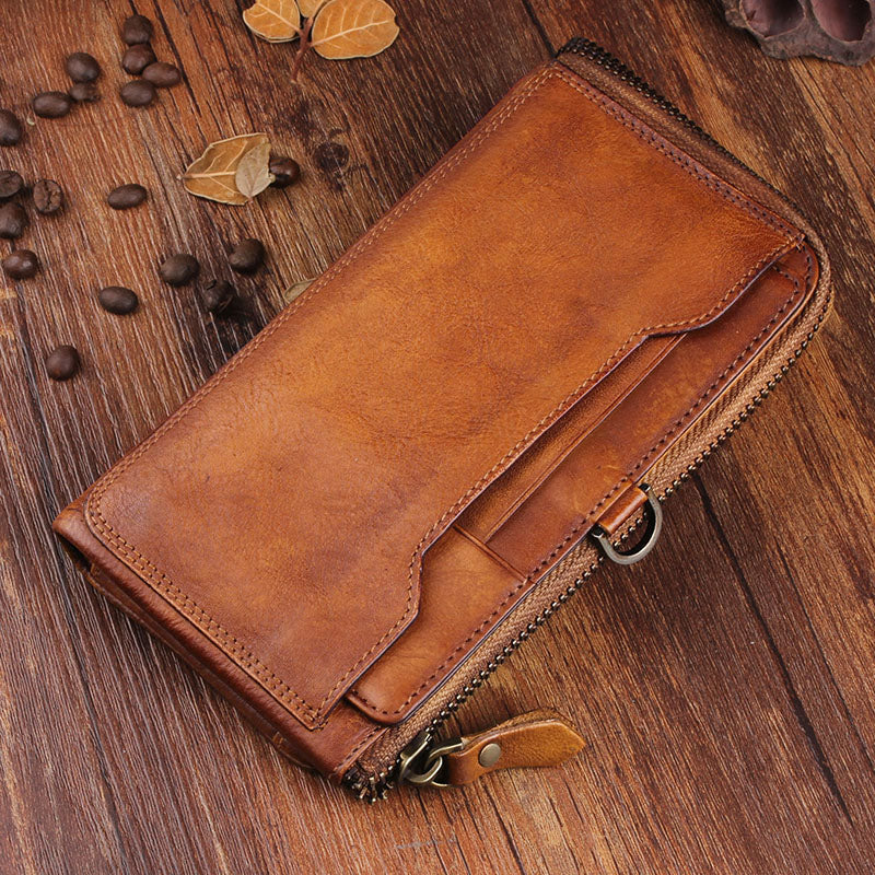 Handmade Leather Mens Cool Long Leather Wallet Bifold Clutch Wallet fo –  iwalletsmen