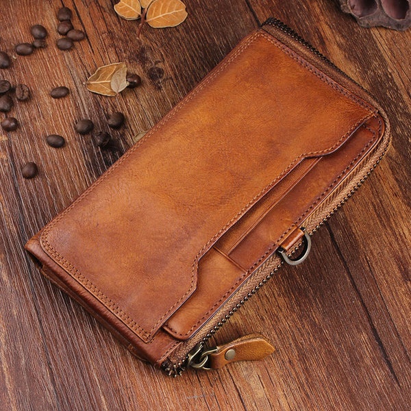 Handmade Leather Mens Cool Long Leather Wallet Bifold Clutch Wallet for Men - iwalletsmen