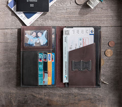 Handmade Leather Mens Travel Wallet Passport Leather Wallet billfold Long Wallets for Men