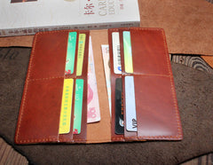 Handmade Leather Mens Cool Long Leather Wallet Clutch Wristlet Wallet for Men