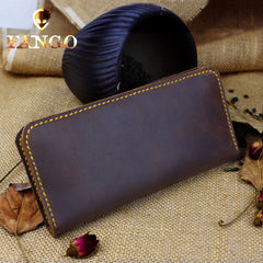 Handmade Leather Mens Cool Travel Long Wallet Card Holder Card Slim Clutch Wallets for Men