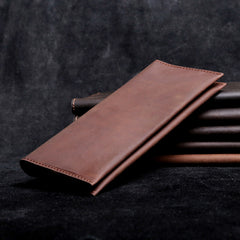 Handmade Leather Mens Cool Long Leather Wallet Clutch Wristlet Wallet for Men