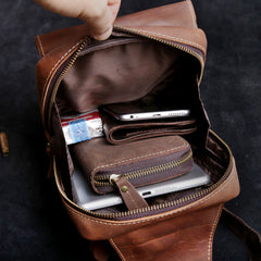 Genuine Leather Mens Cool Chest Bag Sling Bag Crossbody Bag Travel Bag Hiking Bag for men