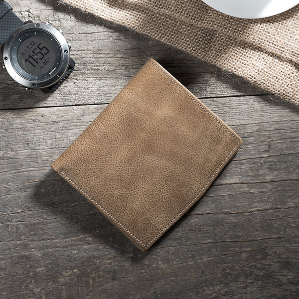 Handmade Leather Mens Cool Slim Leather Wallet Men Small Wallets Bifold for Men