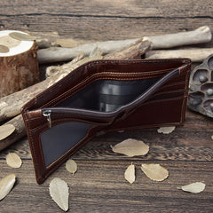 Handmade Leather Mens Cool Slim Leather Wallet Card Wallet Holders Men Small Wallets Bifold for Men
