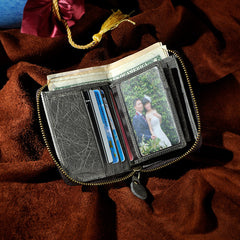 Handmade Leather Mens Cool Zipper Leather Wallet Card Wallet Men Small Wallets Bifold for Men