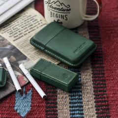 Cool Mens Green Leather Portable Ashtray Travel Ashtray Pocket Ashtray Lighter for Men - iwalletsmen