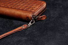 Handmade Leather Mens Cool Long Leather Wallet Card Wallet Clutch Wristlet Wallet for Men