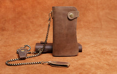 Handmade Genuine Leather Biker Wallet Mens Cool Chain Wallet Trucker Wallet with Chain