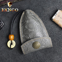 Handmade Leather Floral Mens Cool Car Key Wallet Coin Wallet Pouch Car KeyChain for Men