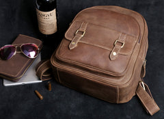Genuine Leather Mens Cool Backpack Sling Bag Large Black Travel Bag Hiking Bag for men