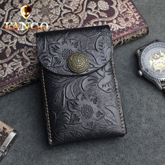 Handmade Leather Floral Mens Cool billfold Wallet Card Holder Small Card Slim Wallets for Men