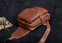 Genuine Leather Mens Cool Chest Bag Sling Bag Crossbody Bag Travel Bag Hiking Bag for men