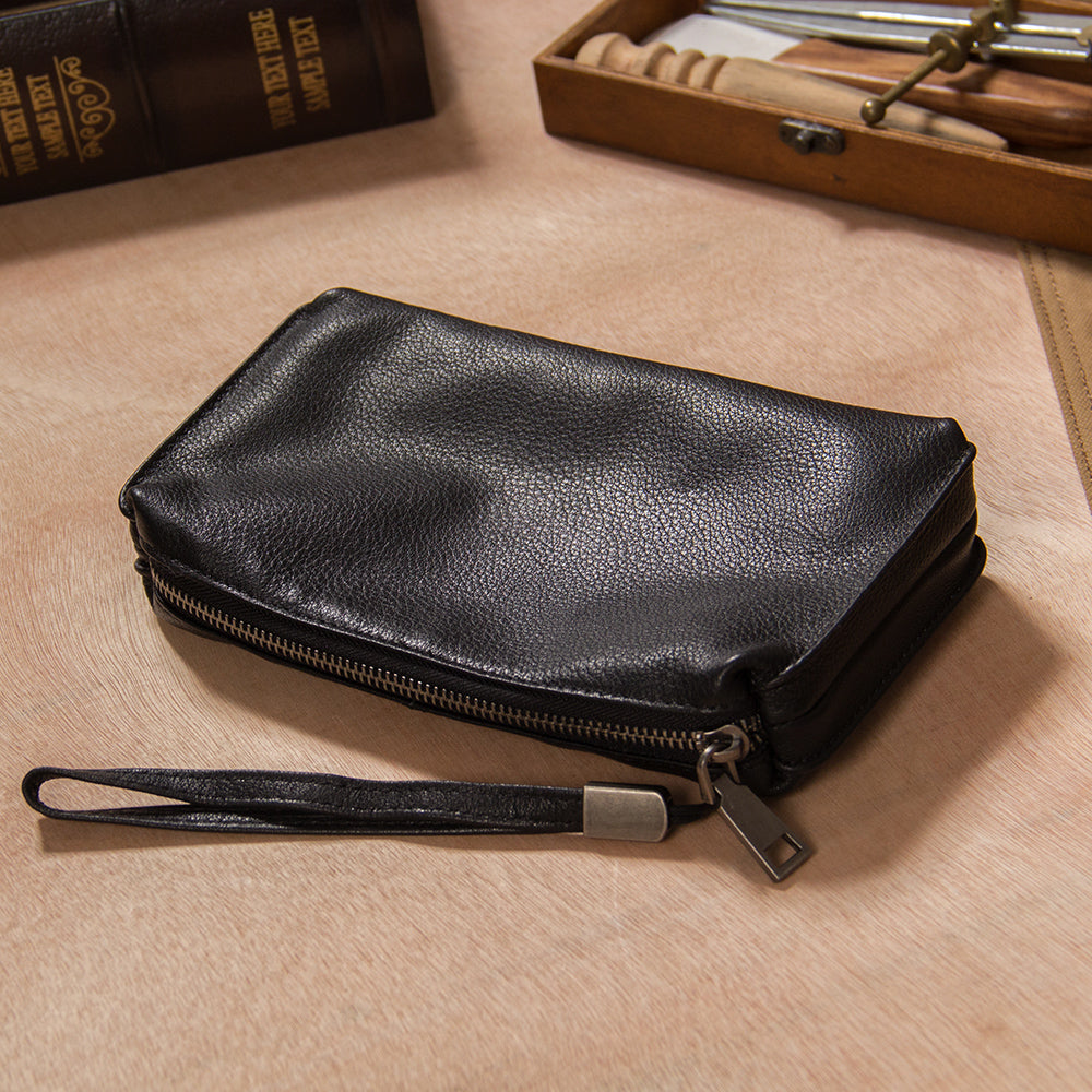 Fashion Black Leather Men's Clutch Purse Clutch Bag Wristlet Bag For M