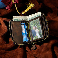 Handmade Leather Mens Cool Zipper Leather Wallet Card Wallet Men Small Wallets Bifold for Men